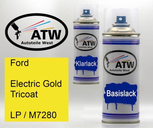 Ford, Electric Gold Tricoat, LP / M7280: 400ml Sprühdose + 400ml Klarlack - Set, von ATW Autoteile West.